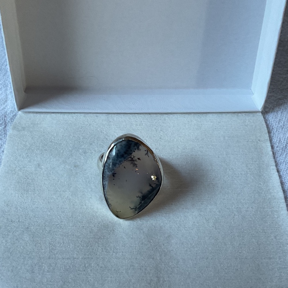 Silver Dendritic Agate Statement Ring - Unbranded